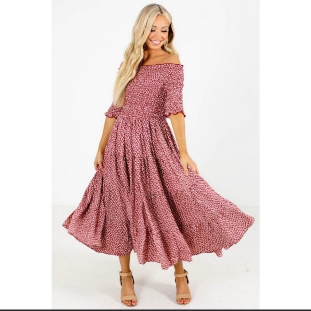 Boutique Orange Creek Bugrundy Smocked Dress